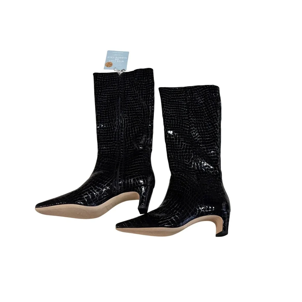 Antonio Melani Women's Black Leather Sole Boots Wide Calf Size 8